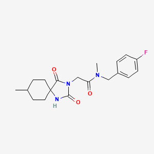 molecular formula C19H24FN3O3 B7468543 N-[(4-fluorophenyl)methyl]-N-methyl-2-(8-methyl-2,4-dioxo-1,3-diazaspiro[4.5]decan-3-yl)acetamide 