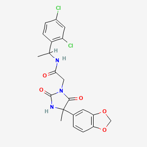 molecular formula C21H19Cl2N3O5 B7468716 2-[4-(1,3-benzodioxol-5-yl)-4-methyl-2,5-dioxoimidazolidin-1-yl]-N-[1-(2,4-dichlorophenyl)ethyl]acetamide 
