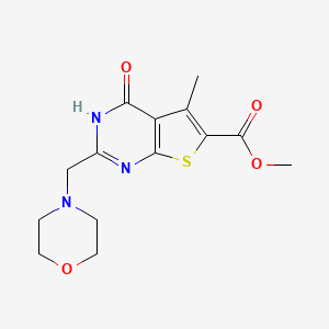 molecular formula C14H17N3O4S B7469597 Methyl 5-methyl-2-(morpholinomethyl)-4-oxo-3,4-dihydrothieno[2,3-d]pyrimidine-6-carboxylate 