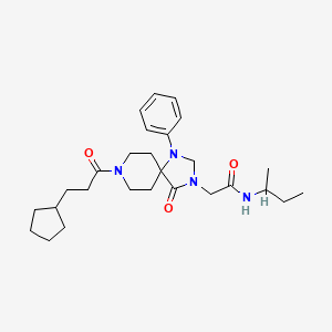 N-butan-2-yl-2-[8-(3-cyclopentylpropanoyl)-4-oxo-1-phenyl-1,3,8-triazaspiro[4.5]decan-3-yl]acetamide