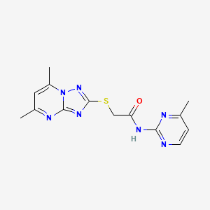molecular formula C14H15N7OS B7469615 2-[(5,7-dimethyl-[1,2,4]triazolo[1,5-a]pyrimidin-2-yl)sulfanyl]-N-(4-methylpyrimidin-2-yl)acetamide 