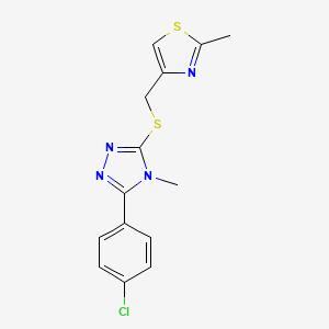 molecular formula C14H13ClN4S2 B7469616 4-[[5-(4-Chlorophenyl)-4-methyl-1,2,4-triazol-3-yl]sulfanylmethyl]-2-methyl-1,3-thiazole 