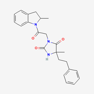 molecular formula C23H25N3O3 B7469730 5-Methyl-3-[2-(2-methyl-2,3-dihydroindol-1-yl)-2-oxoethyl]-5-(2-phenylethyl)imidazolidine-2,4-dione 