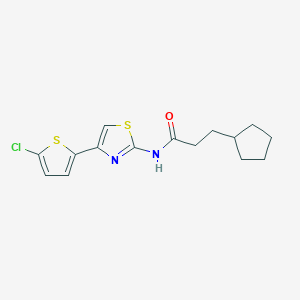 molecular formula C15H17ClN2OS2 B7469762 N-[4-(5-chlorothiophen-2-yl)-1,3-thiazol-2-yl]-3-cyclopentylpropanamide 
