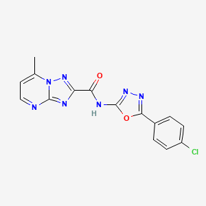 molecular formula C15H10ClN7O2 B7469775 N-[5-(4-chlorophenyl)-1,3,4-oxadiazol-2-yl]-7-methyl-[1,2,4]triazolo[1,5-a]pyrimidine-2-carboxamide 