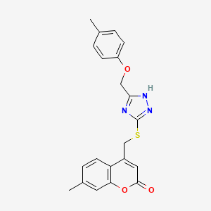 7-methyl-4-[[5-[(4-methylphenoxy)methyl]-1H-1,2,4-triazol-3-yl]sulfanylmethyl]chromen-2-one