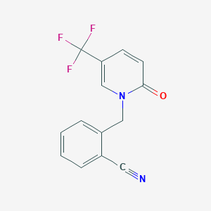 molecular formula C14H9F3N2O B7469919 2-[[2-Oxo-5-(trifluoromethyl)pyridin-1-yl]methyl]benzonitrile 