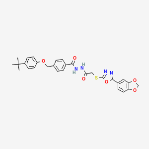 molecular formula C29H28N4O6S B7469964 N'-[2-[[5-(1,3-benzodioxol-5-yl)-1,3,4-oxadiazol-2-yl]sulfanyl]acetyl]-4-[(4-tert-butylphenoxy)methyl]benzohydrazide 