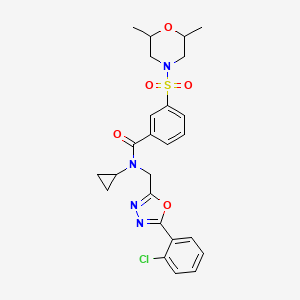 molecular formula C25H27ClN4O5S B7469985 N-[[5-(2-chlorophenyl)-1,3,4-oxadiazol-2-yl]methyl]-N-cyclopropyl-3-(2,6-dimethylmorpholino)sulfonyl-benzamide 