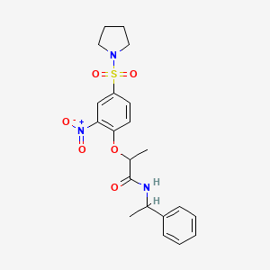 molecular formula C21H25N3O6S B7470029 2-(2-nitro-4-pyrrolidinosulfonyl-phenoxy)-N-(1-phenylethyl)propionamide 