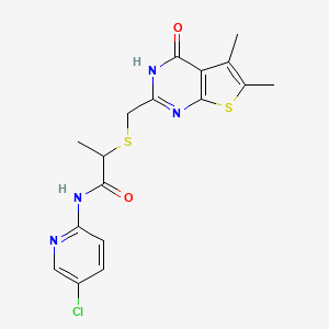 molecular formula C17H17ClN4O2S2 B7470067 N-(5-chloranylpyridin-2-yl)-2-[(5,6-dimethyl-4-oxidanylidene-3H-thieno[2,3-d]pyrimidin-2-yl)methylsulfanyl]propanamide 