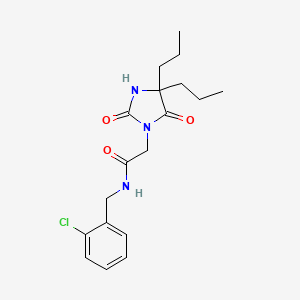 molecular formula C18H24ClN3O3 B7470086 N-[(2-chlorophenyl)methyl]-2-(2,5-dioxo-4,4-dipropylimidazolidin-1-yl)acetamide 