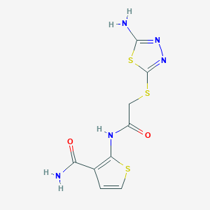 molecular formula C9H9N5O2S3 B7470193 2-[[2-[(5-Amino-1,3,4-thiadiazol-2-yl)sulfanyl]acetyl]amino]thiophene-3-carboxamide 