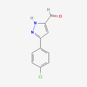 molecular formula C10H7ClN2O B7470240 3-(4-chlorophenyl)-1H-pyrazole-5-carbaldehyde 