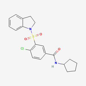 molecular formula C20H21ClN2O3S B7470334 4-chloro-N-cyclopentyl-3-(2,3-dihydroindol-1-ylsulfonyl)benzamide 