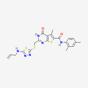 molecular formula C22H22N6O2S3 B7471294 N-(2,4-dimethylphenyl)-5-methyl-4-oxo-2-[[5-(prop-2-enylamino)-1,3,4-thiadiazol-2-yl]sulfanylmethyl]-3H-thieno[2,3-d]pyrimidine-6-carboxamide 