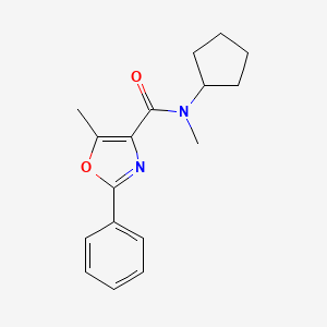 molecular formula C17H20N2O2 B7471568 N-cyclopentyl-N,5-dimethyl-2-phenyl-1,3-oxazole-4-carboxamide 