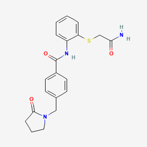 molecular formula C20H21N3O3S B7471668 N-[2-(2-amino-2-oxoethyl)sulfanylphenyl]-4-[(2-oxopyrrolidin-1-yl)methyl]benzamide 