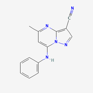 molecular formula C14H11N5 B7471711 7-Anilino-5-methylpyrazolo[1,5-a]pyrimidine-3-carbonitrile 
