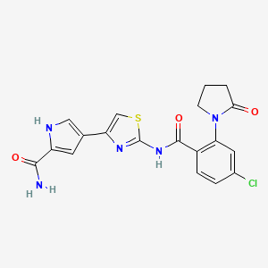 molecular formula C19H16ClN5O3S B7471984 4-[2-[[4-chloro-2-(2-oxopyrrolidin-1-yl)benzoyl]amino]-1,3-thiazol-4-yl]-1H-pyrrole-2-carboxamide 