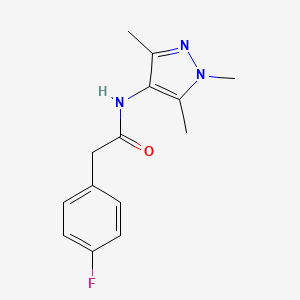molecular formula C14H16FN3O B7472353 2-(4-fluorophenyl)-N-(1,3,5-trimethylpyrazol-4-yl)acetamide 