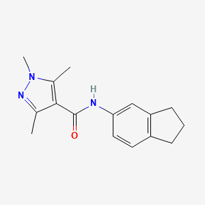 molecular formula C16H19N3O B7472636 N-(2,3-dihydro-1H-inden-5-yl)-1,3,5-trimethylpyrazole-4-carboxamide 