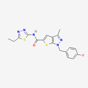 molecular formula C18H16FN5OS2 B7472643 N-(5-ethyl-1,3,4-thiadiazol-2-yl)-1-[(4-fluorophenyl)methyl]-3-methylthieno[2,3-c]pyrazole-5-carboxamide 