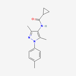molecular formula C16H19N3O B7472898 N-[3,5-dimethyl-1-(4-methylphenyl)pyrazol-4-yl]cyclopropanecarboxamide 