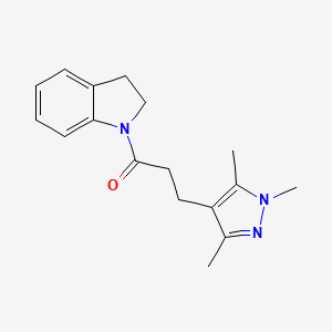 molecular formula C17H21N3O B7473060 1-(2,3-Dihydroindol-1-yl)-3-(1,3,5-trimethylpyrazol-4-yl)propan-1-one 