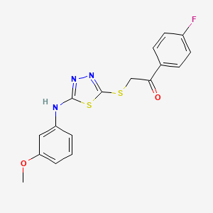 molecular formula C17H14FN3O2S2 B7473211 1-(4-Fluorophenyl)-2-[[5-(3-methoxyanilino)-1,3,4-thiadiazol-2-yl]sulfanyl]ethanone 
