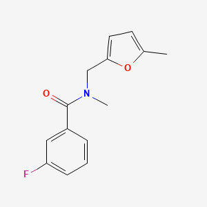 molecular formula C14H14FNO2 B7473527 3-fluoro-N-methyl-N-[(5-methylfuran-2-yl)methyl]benzamide 