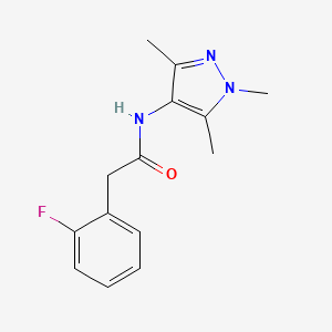 molecular formula C14H16FN3O B7473691 2-(2-fluorophenyl)-N-(1,3,5-trimethylpyrazol-4-yl)acetamide 