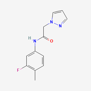 molecular formula C12H12FN3O B7474321 N-(3-fluoro-4-methylphenyl)-2-pyrazol-1-ylacetamide 
