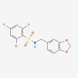 molecular formula C14H10BrF2NO4S B7475010 N-(1,3-benzodioxol-5-ylmethyl)-2-bromo-4,6-difluorobenzenesulfonamide 