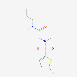 molecular formula C10H15ClN2O3S2 B7475166 2-[(5-chlorothiophen-2-yl)sulfonyl-methylamino]-N-propylacetamide 