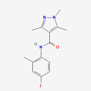 molecular formula C14H16FN3O B7475379 N-(4-fluoro-2-methylphenyl)-1,3,5-trimethylpyrazole-4-carboxamide 