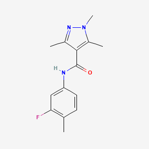 molecular formula C14H16FN3O B7475495 N-(3-fluoro-4-methylphenyl)-1,3,5-trimethylpyrazole-4-carboxamide 