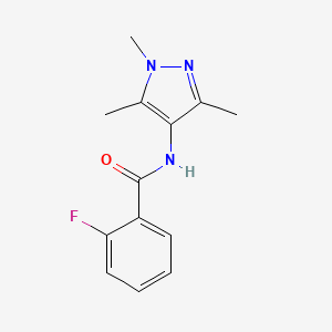 molecular formula C13H14FN3O B7475705 2-fluoro-N-(1,3,5-trimethylpyrazol-4-yl)benzamide 