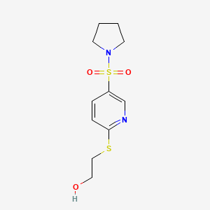 molecular formula C11H16N2O3S2 B7476079 2-(5-Pyrrolidin-1-ylsulfonylpyridin-2-yl)sulfanylethanol 