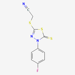 molecular formula C10H6FN3S3 B7476092 2-[[4-(4-Fluorophenyl)-5-sulfanylidene-1,3,4-thiadiazol-2-yl]sulfanyl]acetonitrile 