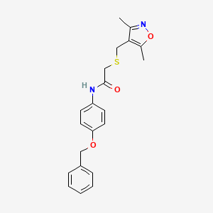 molecular formula C21H22N2O3S B7476121 2-[(3,5-dimethyl-1,2-oxazol-4-yl)methylsulfanyl]-N-(4-phenylmethoxyphenyl)acetamide 