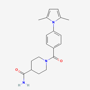 molecular formula C19H23N3O2 B7476145 1-[4-(2,5-Dimethylpyrrol-1-yl)benzoyl]piperidine-4-carboxamide 