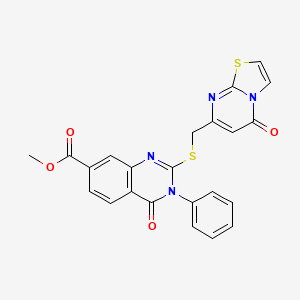 Methyl 4-oxo-2-[(5-oxo-[1,3]thiazolo[3,2-a]pyrimidin-7-yl)methylsulfanyl]-3-phenylquinazoline-7-carboxylate