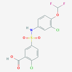 molecular formula C14H9Cl2F2NO5S B7476390 2-Chloro-5-[[3-chloro-4-(difluoromethoxy)phenyl]sulfamoyl]benzoic acid 