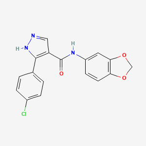 molecular formula C17H12ClN3O3 B7476644 N-(1,3-benzodioxol-5-yl)-5-(4-chlorophenyl)-1H-pyrazole-4-carboxamide 