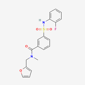 molecular formula C19H17FN2O4S B7476708 3-[(2-fluorophenyl)sulfamoyl]-N-(furan-2-ylmethyl)-N-methylbenzamide 