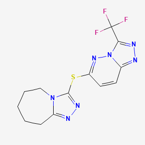 molecular formula C13H12F3N7S B7476758 3-[[3-(trifluoromethyl)-[1,2,4]triazolo[4,3-b]pyridazin-6-yl]sulfanyl]-6,7,8,9-tetrahydro-5H-[1,2,4]triazolo[4,3-a]azepine 