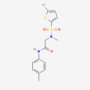 molecular formula C14H15ClN2O3S2 B7476876 2-[(5-chlorothiophen-2-yl)sulfonyl-methylamino]-N-(4-methylphenyl)acetamide 