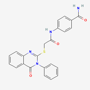 molecular formula C23H18N4O3S B7476956 4-[[2-(4-Oxo-3-phenylquinazolin-2-yl)sulfanylacetyl]amino]benzamide 