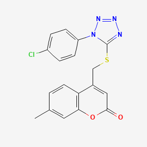 molecular formula C18H13ClN4O2S B7476983 4-[[1-(4-Chlorophenyl)tetrazol-5-yl]sulfanylmethyl]-7-methylchromen-2-one 